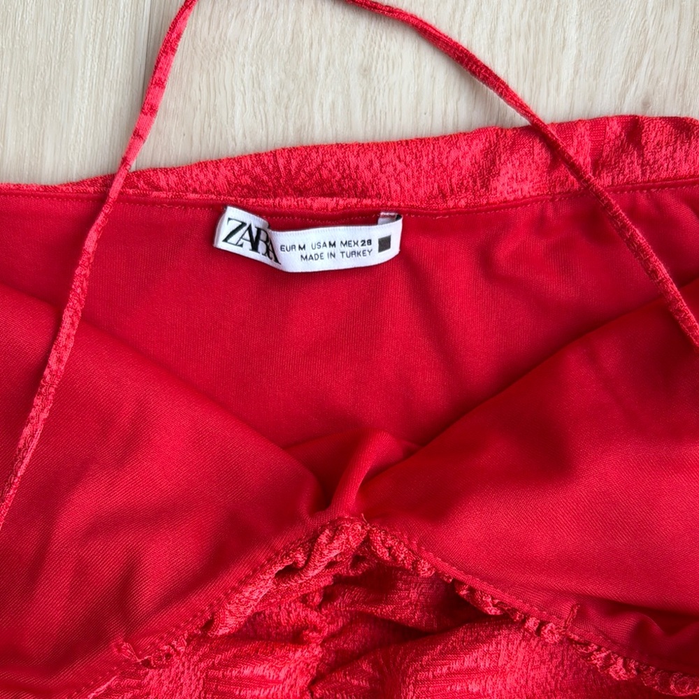Zara Red Ruched Mini Dress - Picture 3 of 5